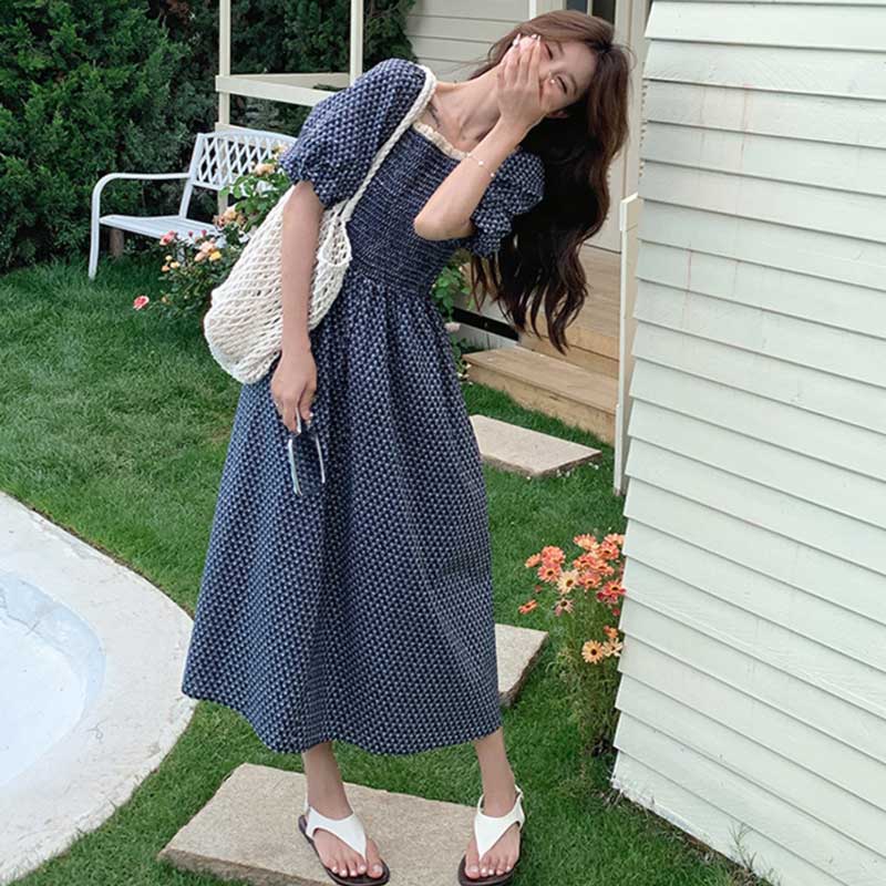 ネイビーシャーリングワンピース