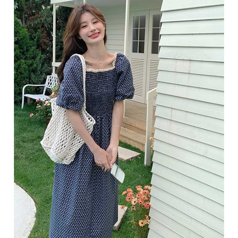 ネイビーシャーリングワンピース