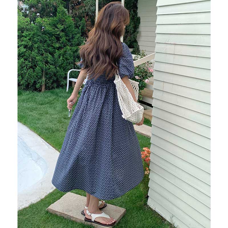 ネイビーシャーリングワンピース