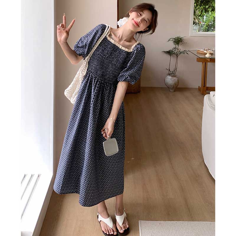 ネイビーシャーリングワンピース