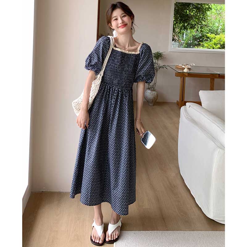 ネイビーシャーリングワンピース