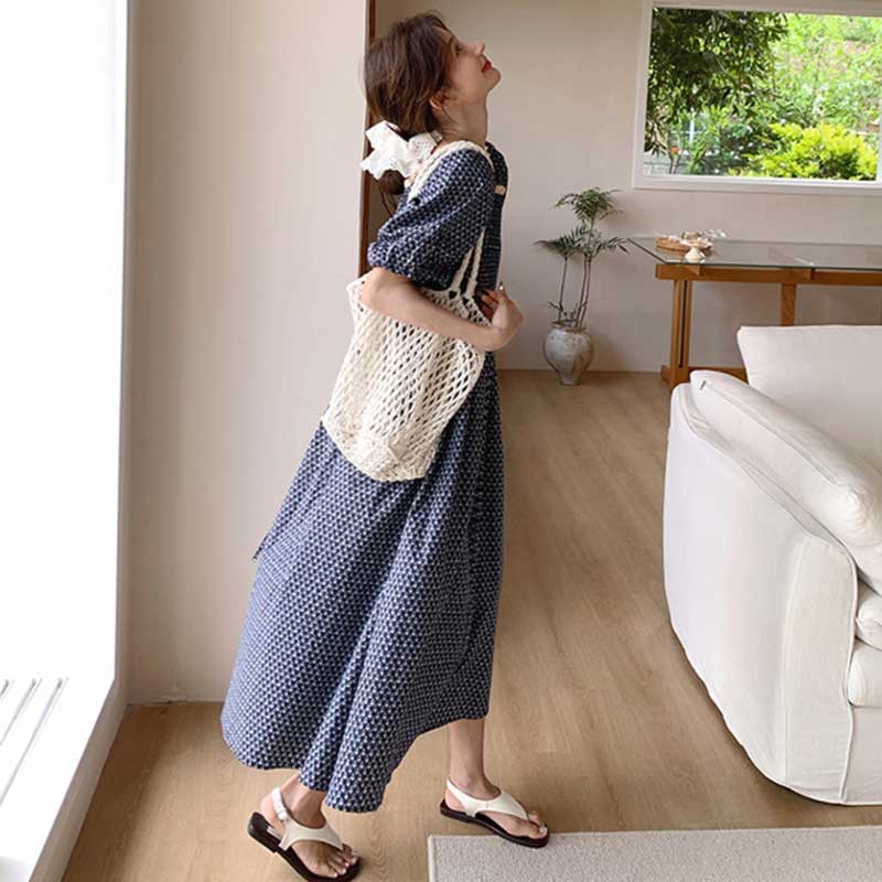 ネイビーシャーリングワンピース