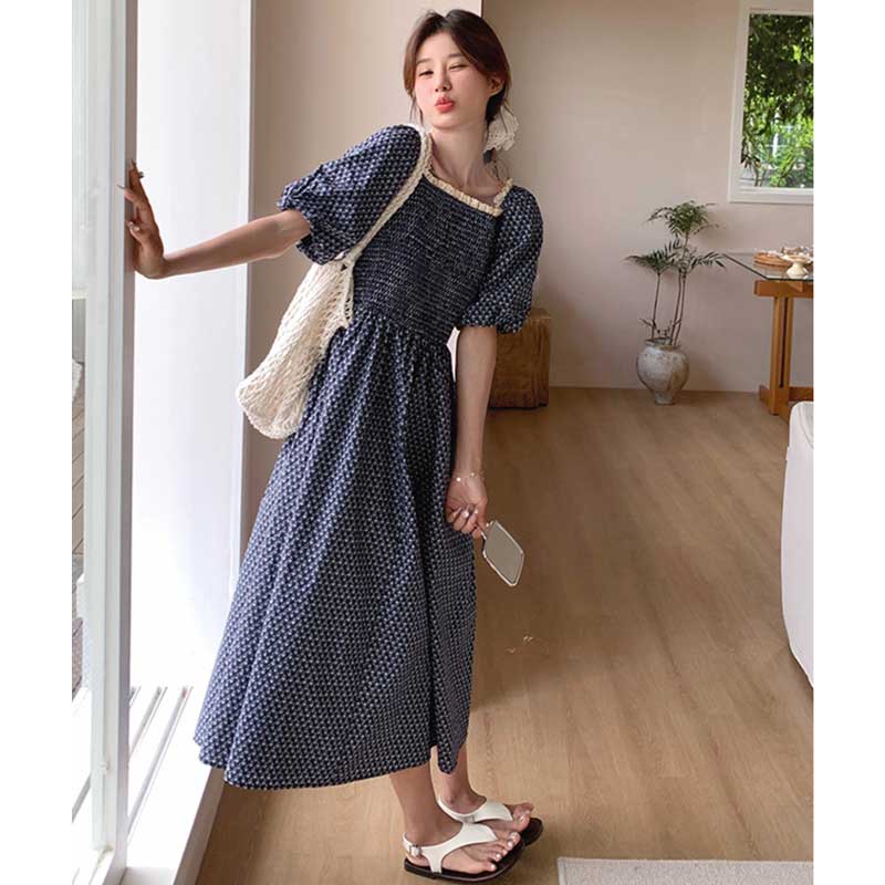 ネイビーシャーリングワンピース