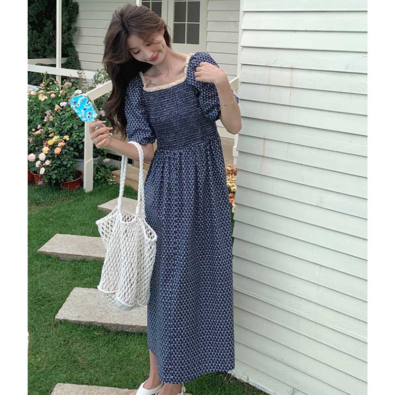 ネイビーシャーリングワンピース