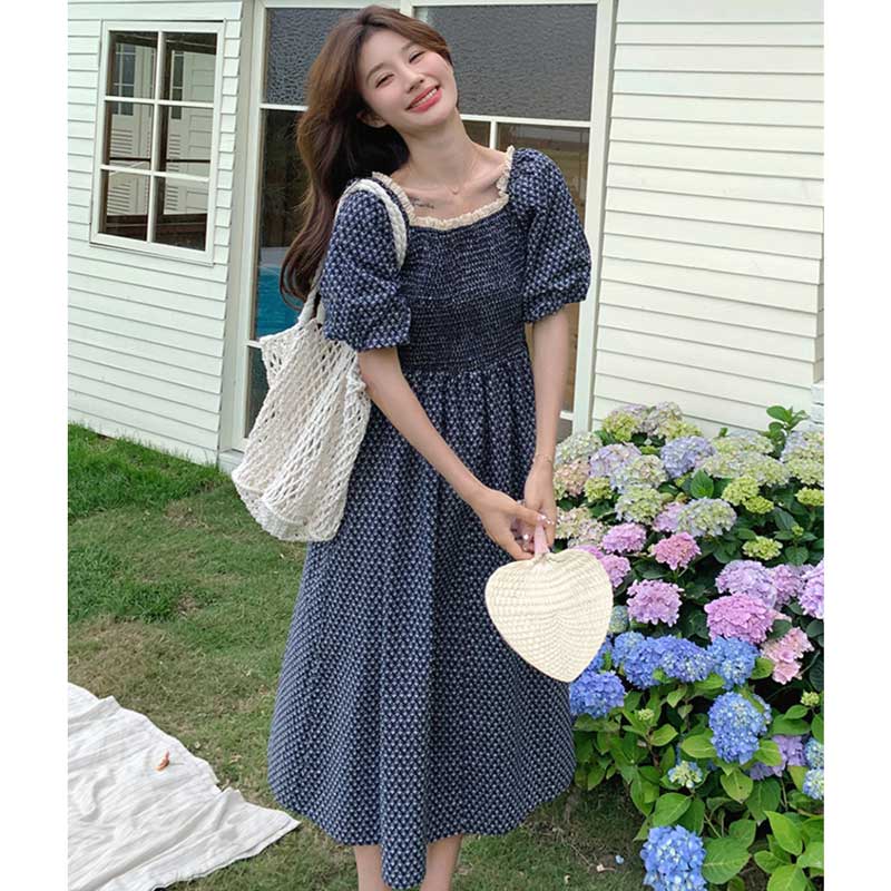 ネイビーシャーリングワンピース