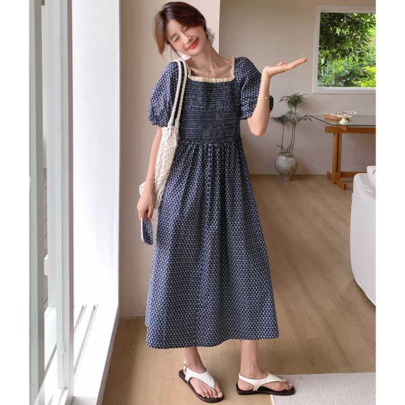 ネイビーシャーリングワンピース