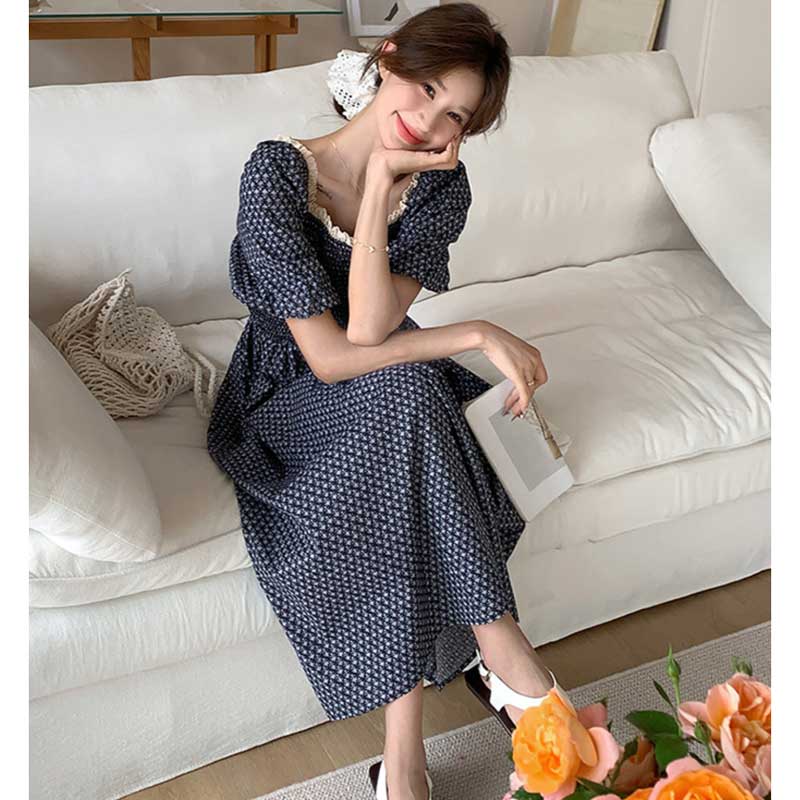 ネイビーシャーリングワンピース