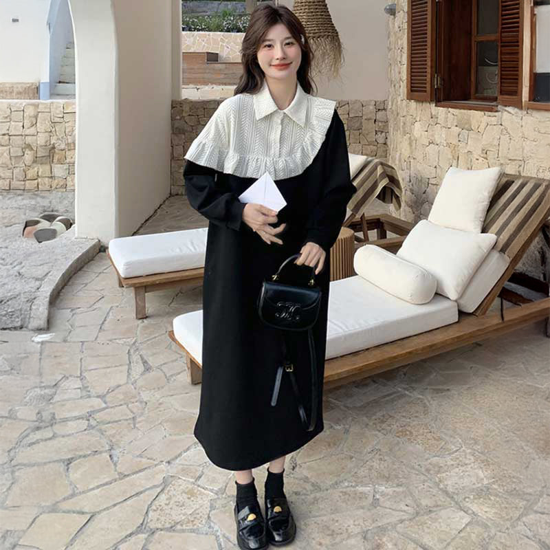 アシンメトリーレースカラーワンピース