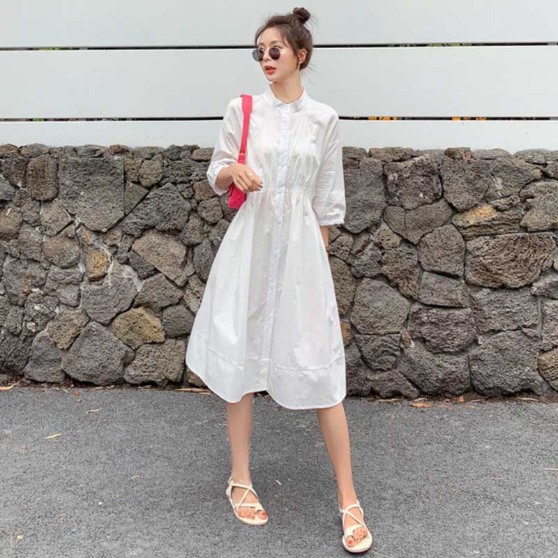 ホワイトエアリーシャツワンピース