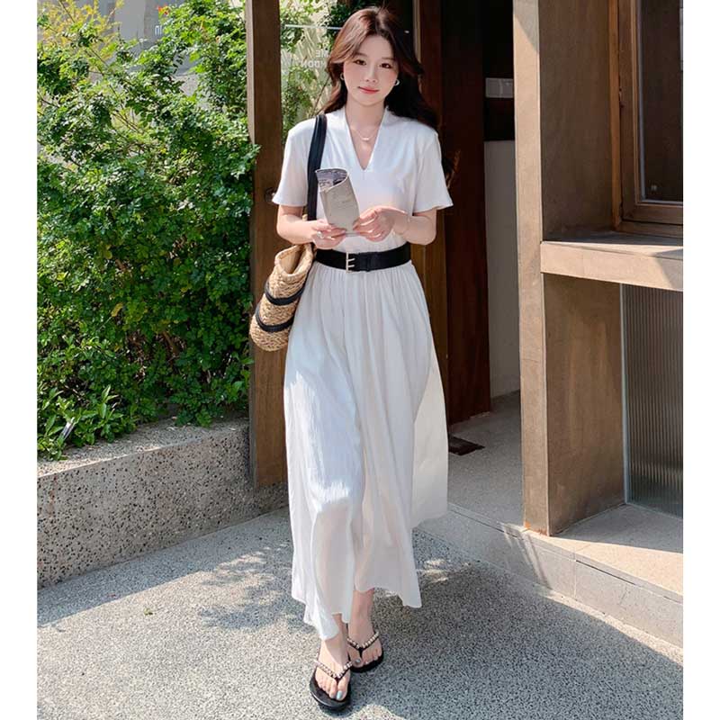 Vネックフレアワンピース(2colors)