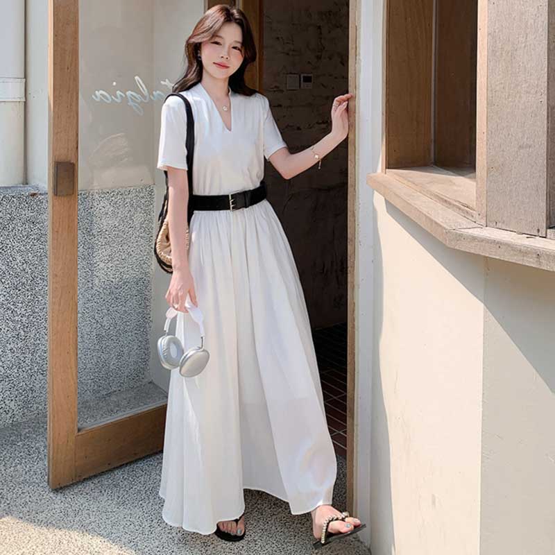 Vネックフレアワンピース(2colors)