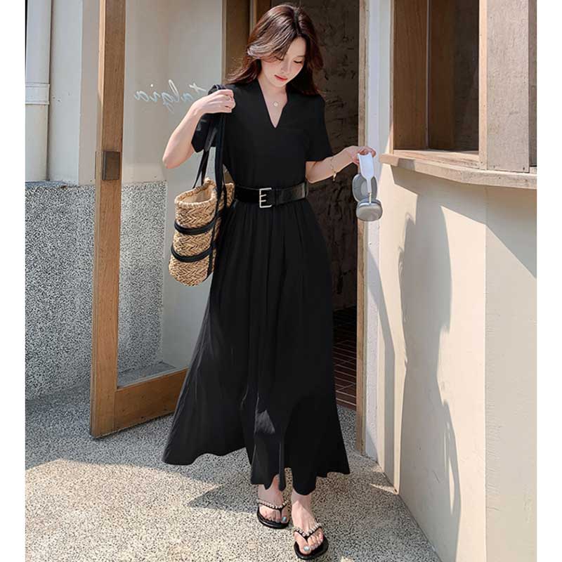 Vネックフレアワンピース(2colors)