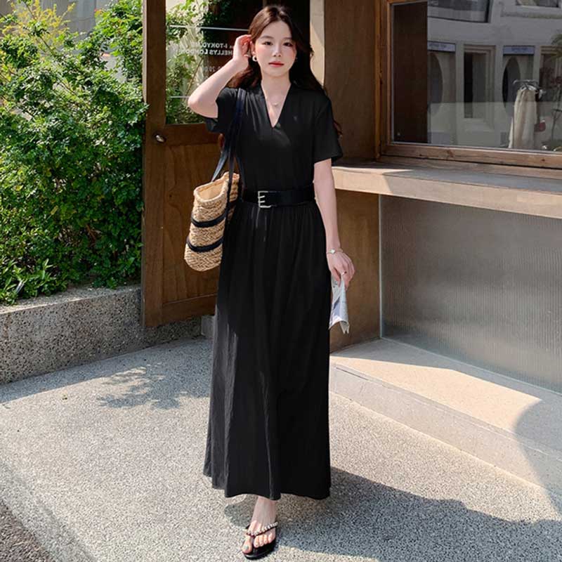 Vネックフレアワンピース(2colors)