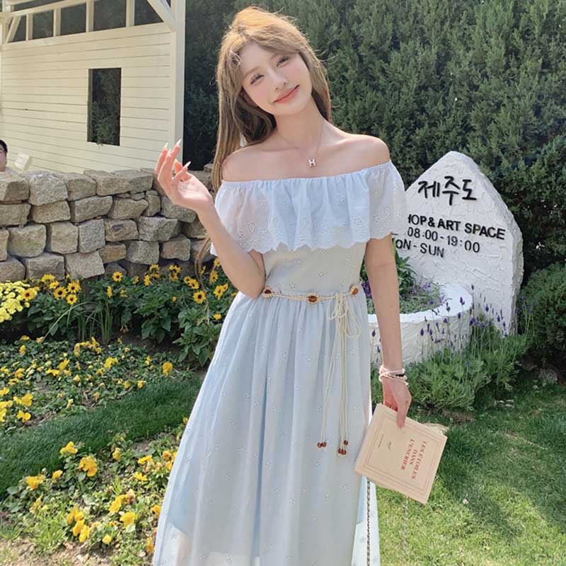 ミスティブルーオフショルダーワンピース