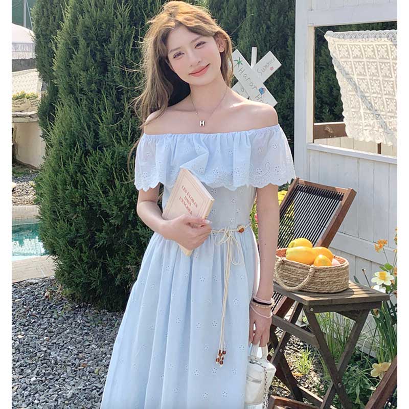 ミスティブルーオフショルダーワンピース