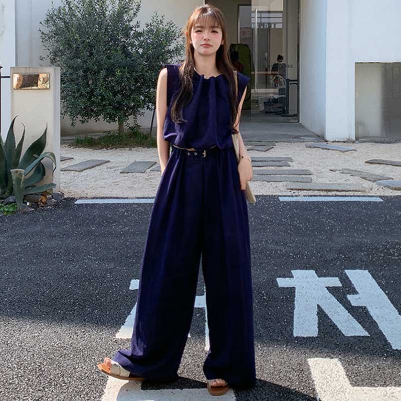 ネイビーワイドレッグセットアップ