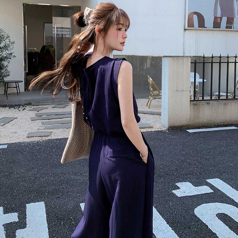 ネイビーワイドレッグセットアップ