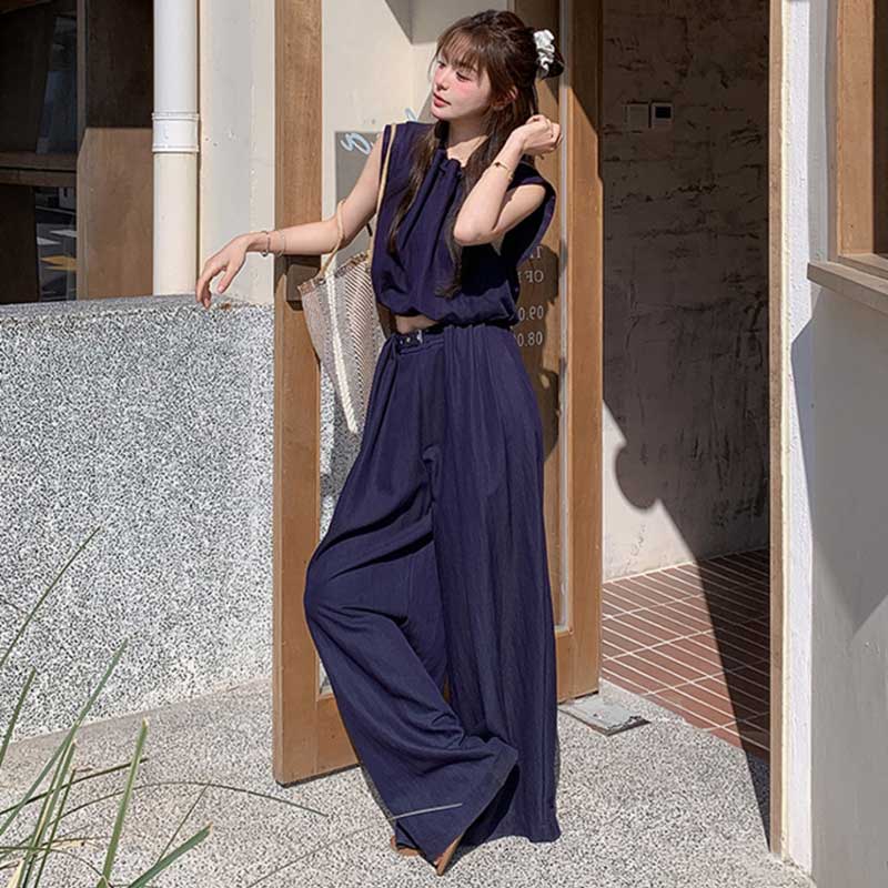 ネイビーワイドレッグセットアップ