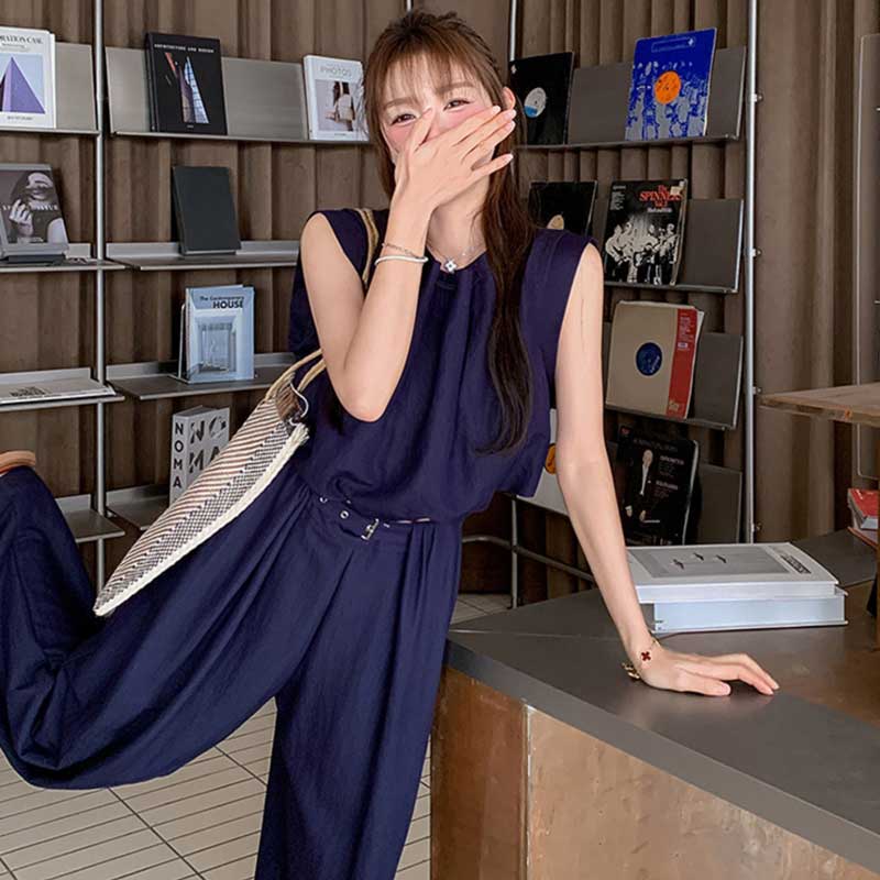 ネイビーワイドレッグセットアップ