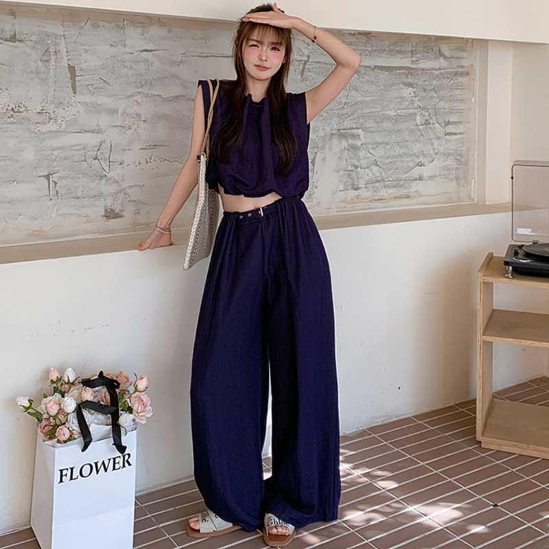 ネイビーワイドレッグセットアップ