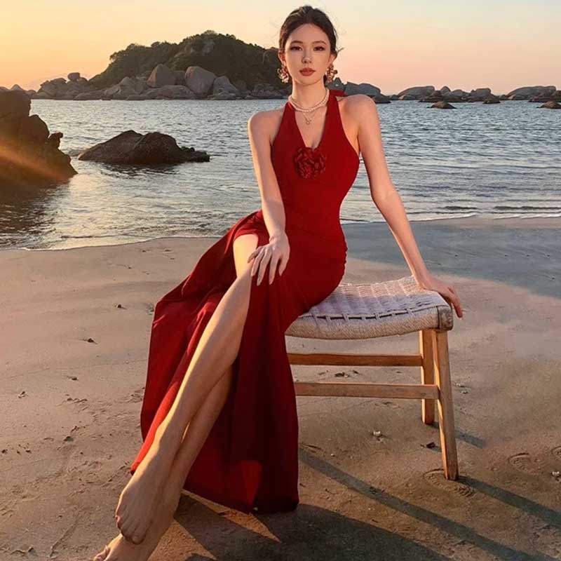 ホルターネックワンピースドレス(2colors)