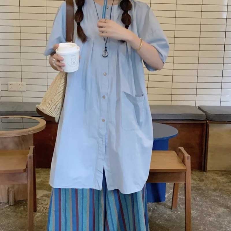 ノーカラータックシャツワンピース