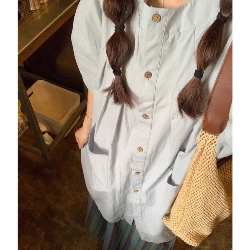 ノーカラータックシャツワンピース
