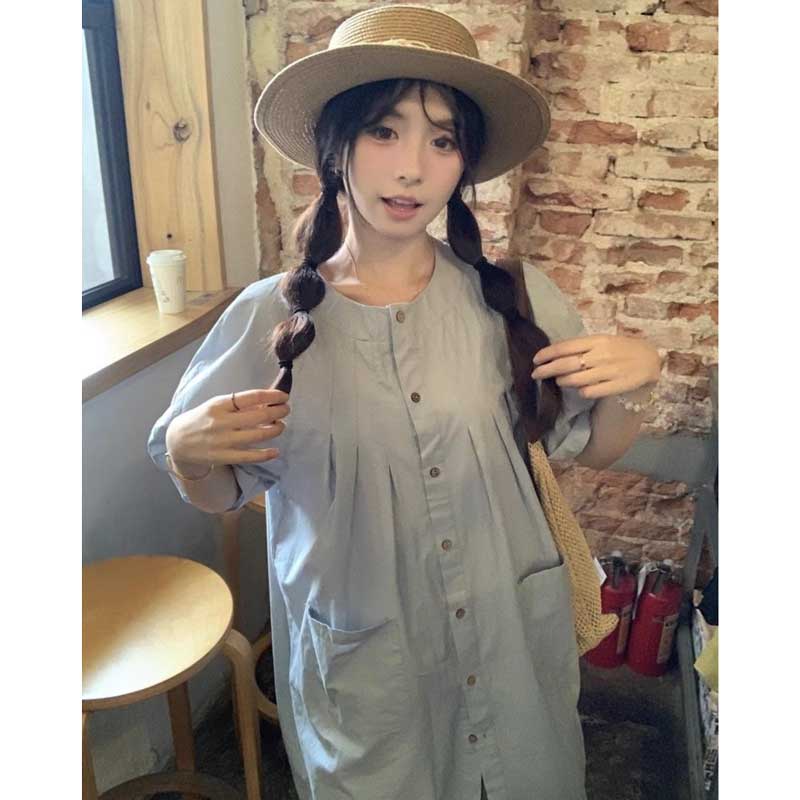 ノーカラータックシャツワンピース