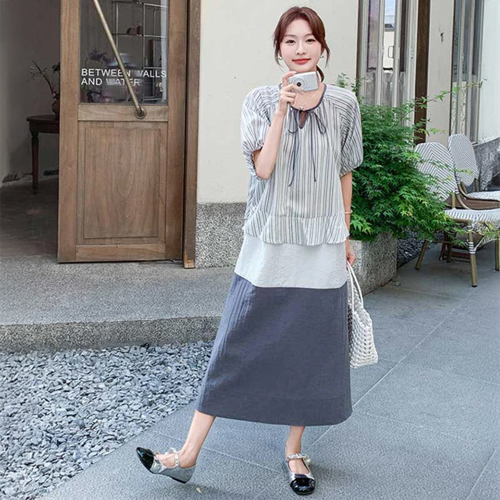 ストライプティアードドッキングワンピース