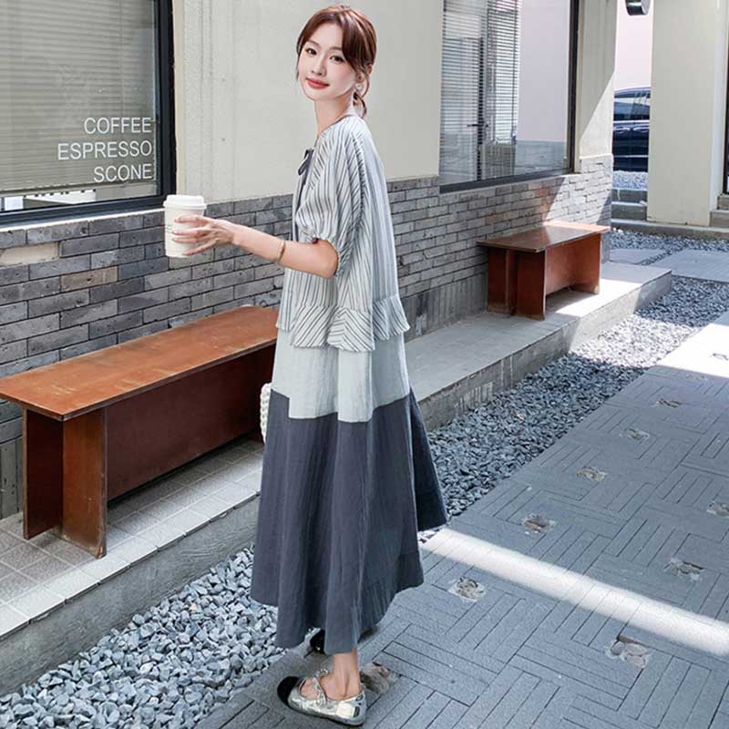 ストライプティアードドッキングワンピース