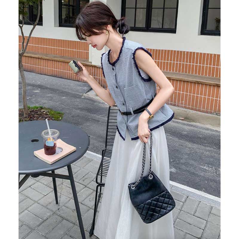 ノースリーブトップス×ロングフレアスカート