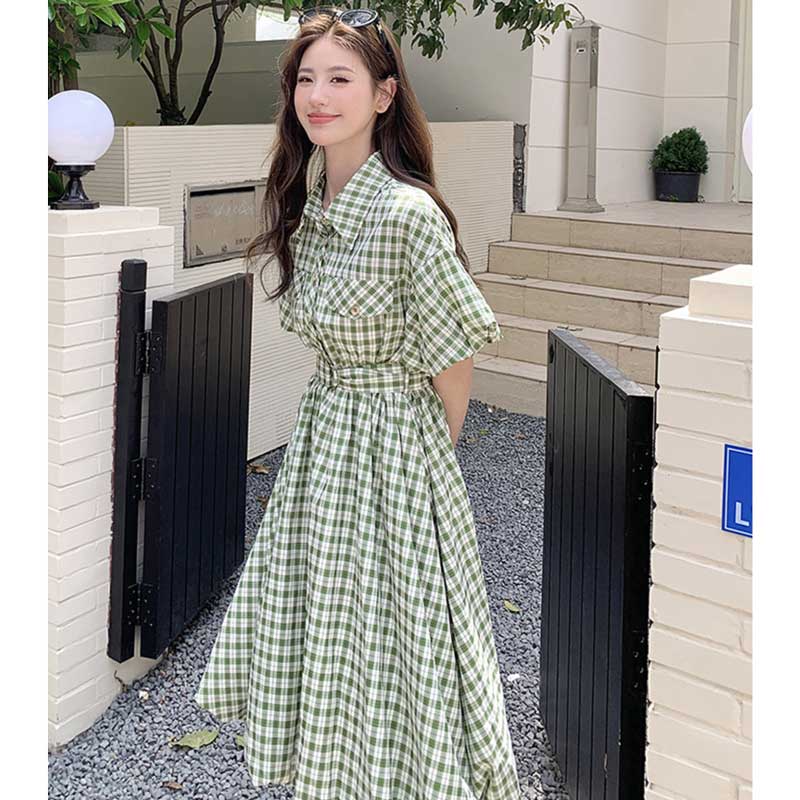 パフスリーブチェック柄ワンピース(2colors)