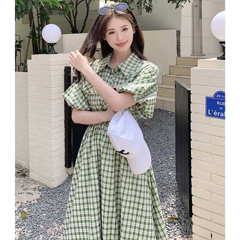 パフスリーブチェック柄ワンピース(2colors)