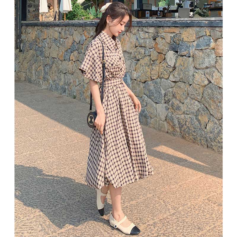 パフスリーブチェック柄ワンピース(2colors)