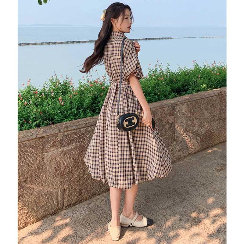 パフスリーブチェック柄ワンピース(2colors)