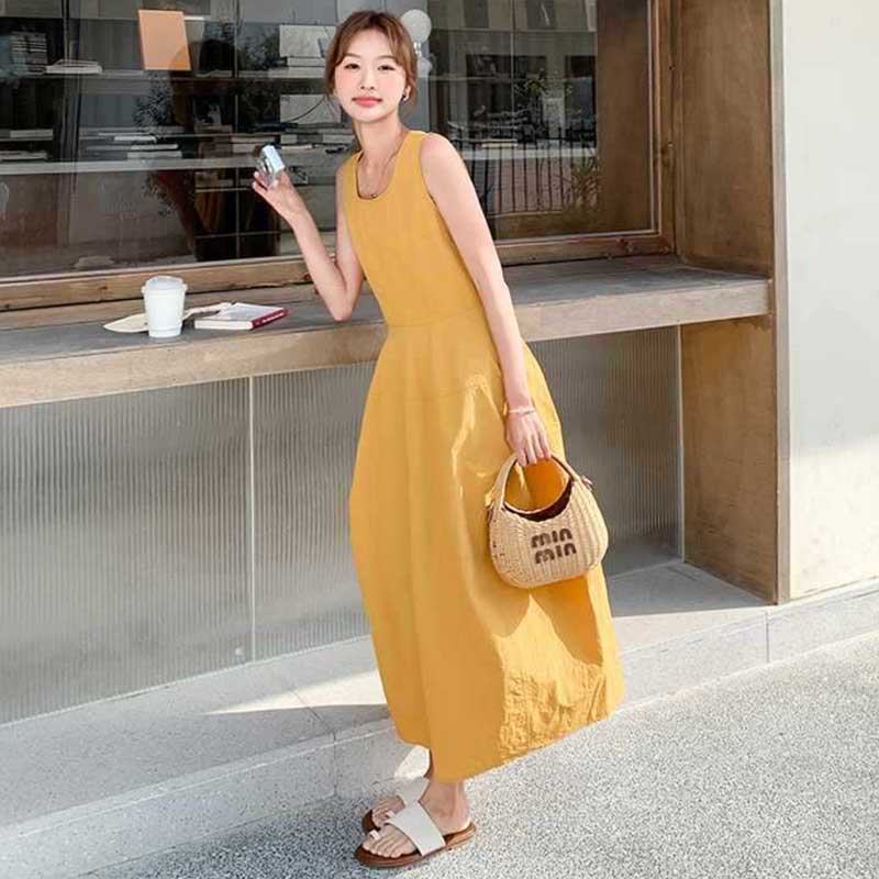 ノースリーブフレアロングワンピース