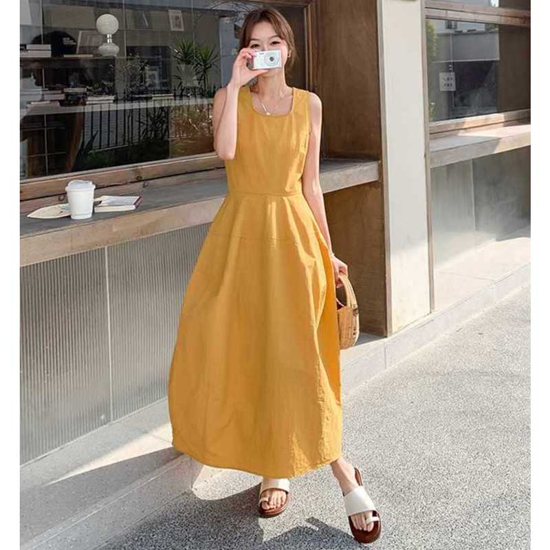 ノースリーブフレアロングワンピース