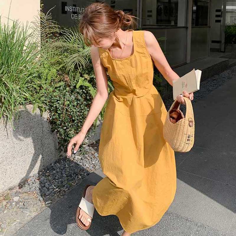 ノースリーブフレアロングワンピース