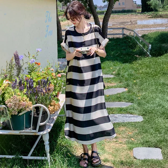 ロールアップボーダーワンピース