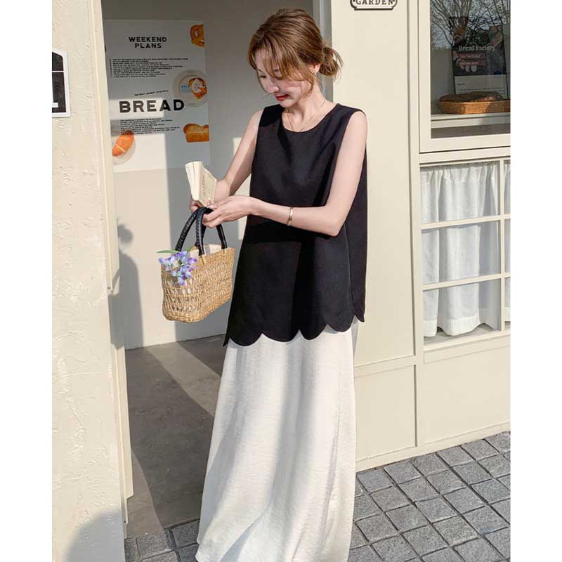 バイカラーノースリーブワンピース