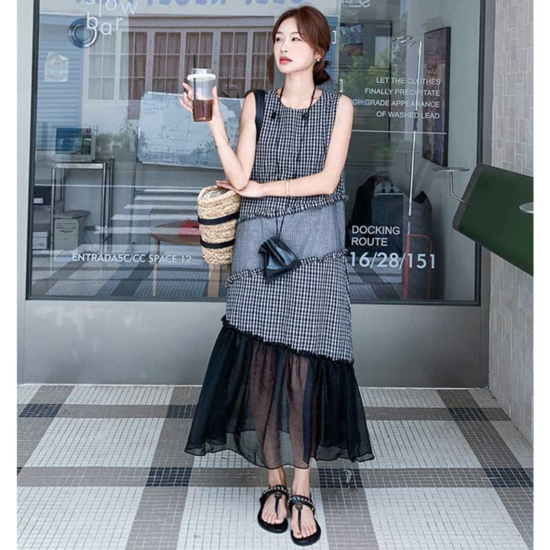 ギンガムチェック柄ドッキングワンピース