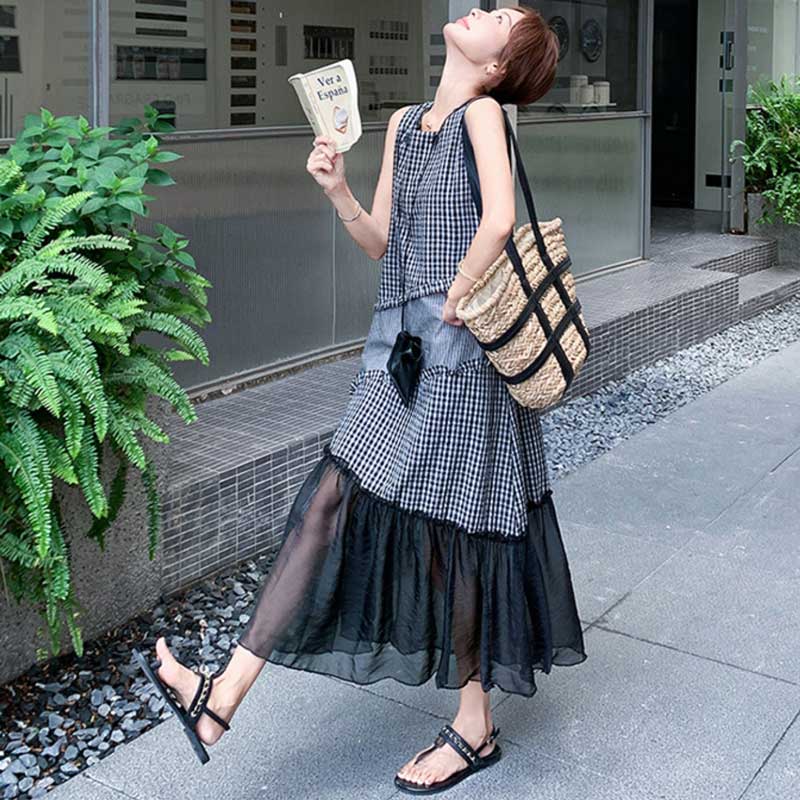 ギンガムチェック柄ドッキングワンピース