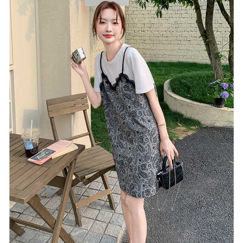 ペイズリー柄ドッキングワンピース