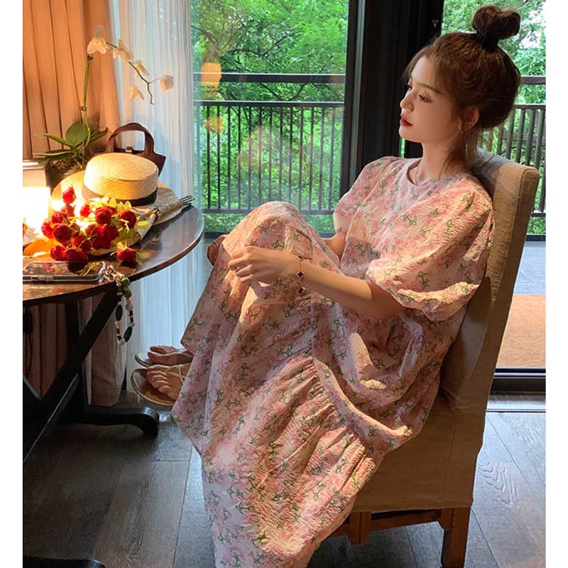 フローラルパフスリーブワンピース
