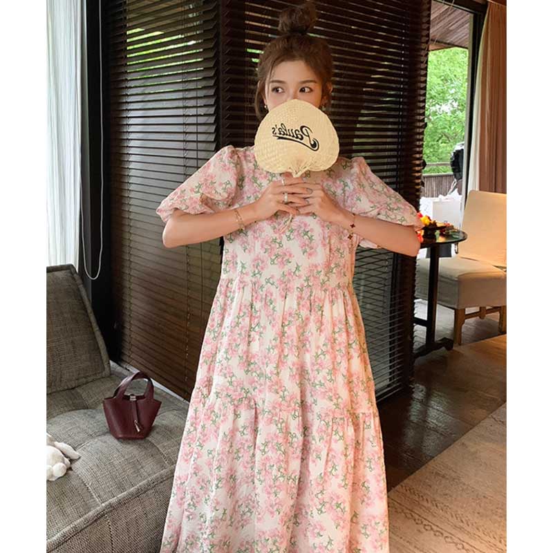 フローラルパフスリーブワンピース