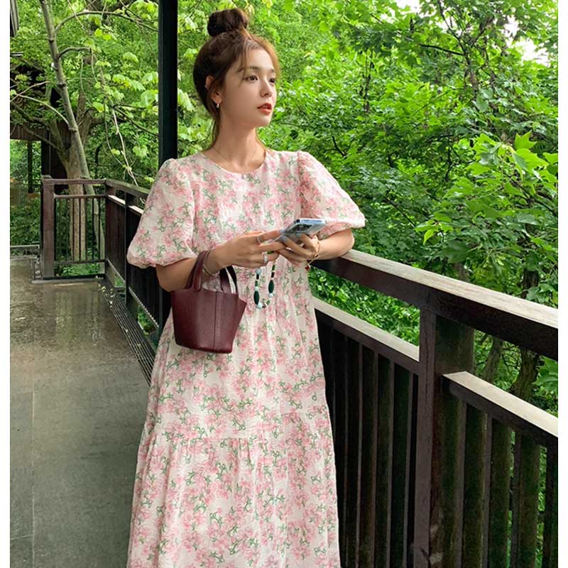 フローラルパフスリーブワンピース