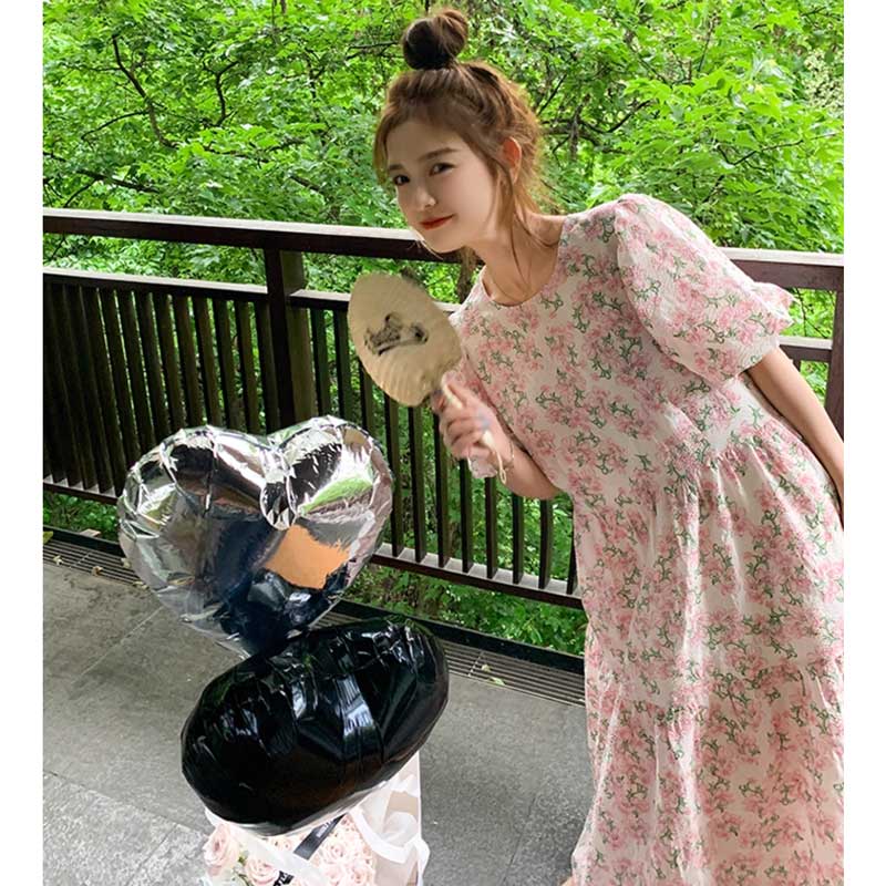 フローラルパフスリーブワンピース