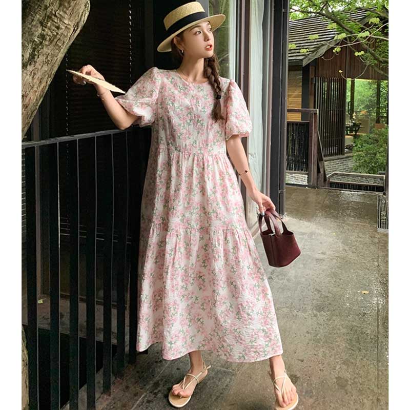 フローラルパフスリーブワンピース