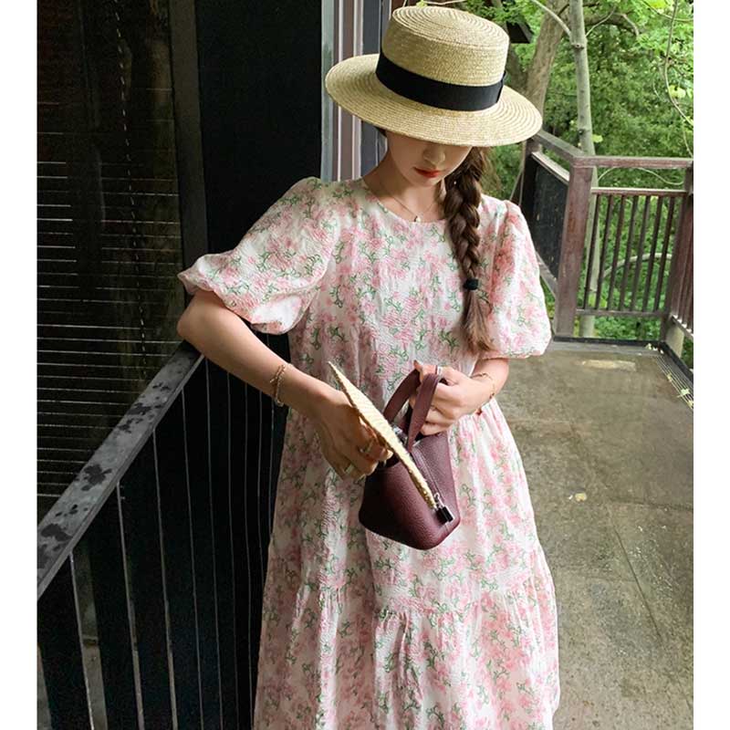 フローラルパフスリーブワンピース