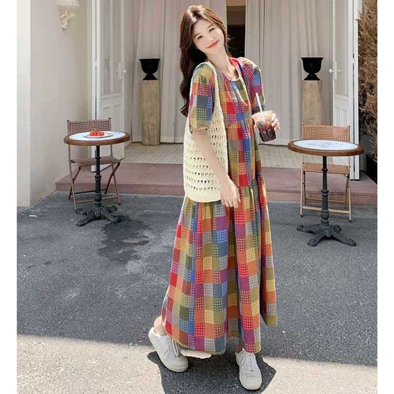 カラフルブロックチェックワンピース